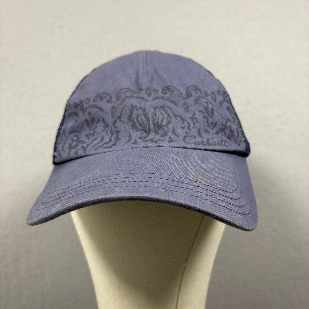 Carhartt Blue Distressed Tonal Paisley Scroll Print Trucker Hat Unisex OSFM Cap